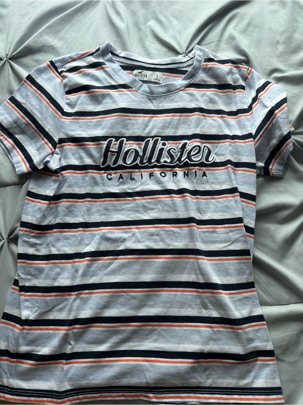 Vintage Hollister White Striped Logo Tee